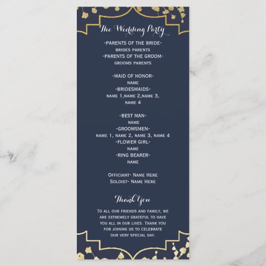 Gold Gipskraut Floral Blue Wedding Program Programm (Rückseite)