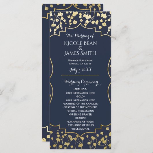 Gold Gipskraut Floral Blue Wedding Program Programm (Vorne/Hinten)