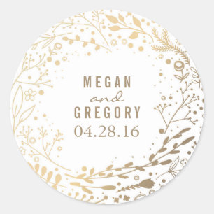 Gold Gipskraut Floral Bouquet White Niedlich Runder Aufkleber