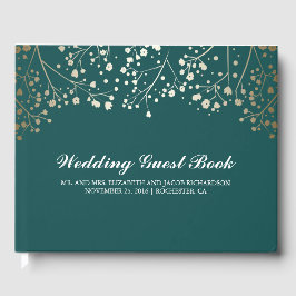 Gold Gipskraut Floral Elegante Aquamarine Hochzeit Gästebuch