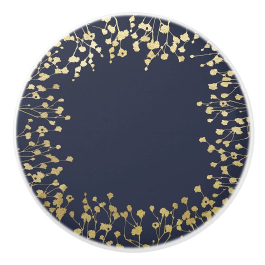 Gold Gipskraut Floral Rustic Blue Wedding Keramikknauf (Vorderseite)