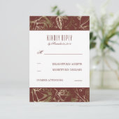 Gold Gipskraut Rose Marsala Wedding RSVP Karte (Stehend Vorderseite)