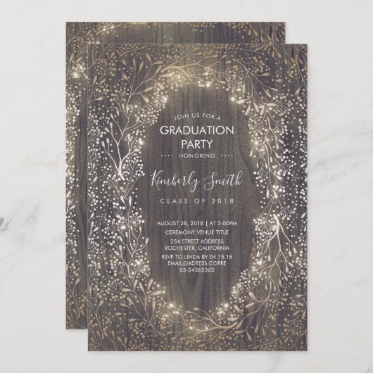 Gold Gipskraut Rustic Country Graduation Party Einladung (Vorne/Hinten)
