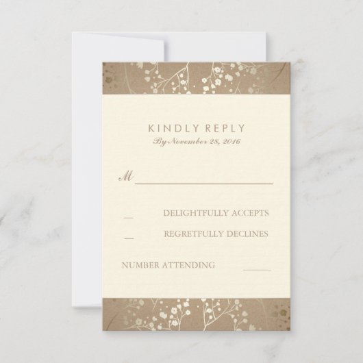 Gold Gipskraut Wedding RSVP Cards (Vorderseite)