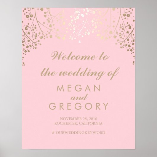 Gold Gipskraut Wedding Welcome Sign Poster (Vorne)