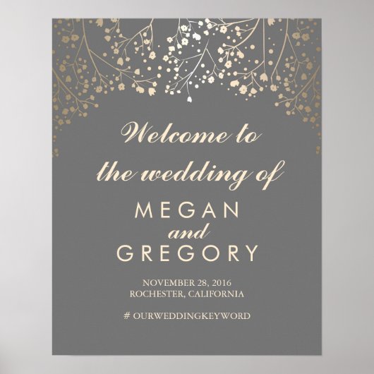 Gold Gipskraut Wedding Welcome Sign Poster (Vorne)