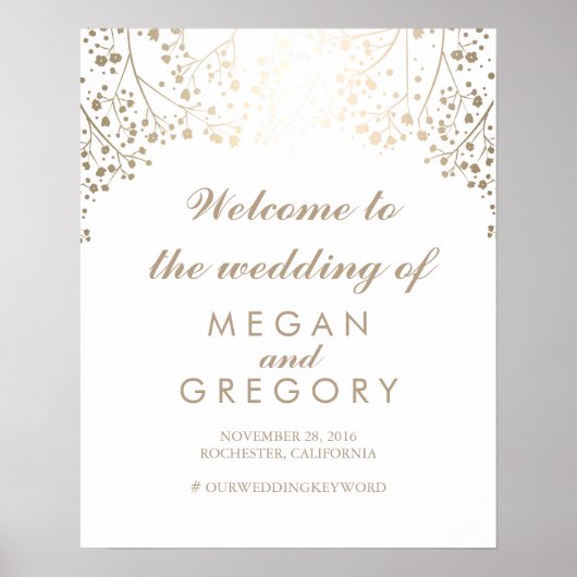 Gold Gipskraut Wedding Welcome Sign Poster (Vorne)