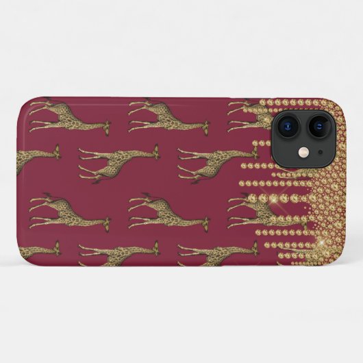 Gold Giraffe Bling Burgundy Jewels Case-Mate iPhone Hülle (Rückseite (Horizontal))