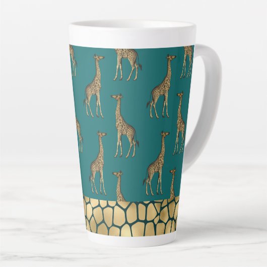 Gold Giraffe Elegant Aquamarin Chic Stilvoll Milchtasse (Rechte Ecke)