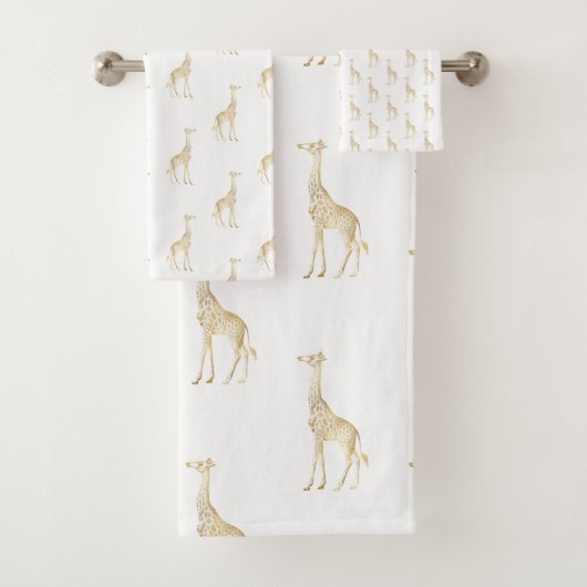 GOLD GIRAFFE JUNGLE WHITE BADEZIMMER TOWEL SET (Insitu)