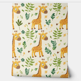 Gold Giraffe Leaf Pattern Baby Kinderzimmer Tapete