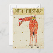 Gold Giraffe & Little Bird Christmas Postkarte (Vorne/Hinten)