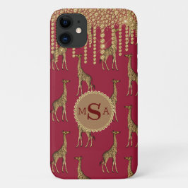 Gold Giraffe Monogram Bling Burgundy Jewels Case-Mate iPhone Hülle