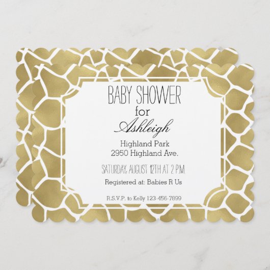Gold Giraffe Print Baby Dusche Einladung (Vorne/Hinten)