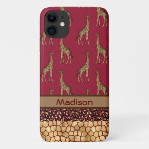 Gold Giraffe Stilvolles Burgundy Name Chic Dschung Case-Mate iPhone Hülle