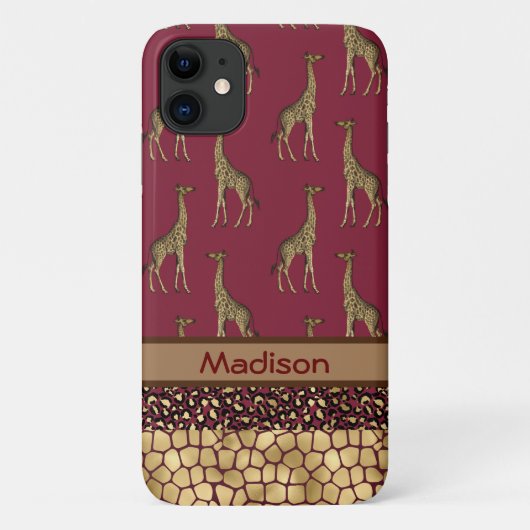 Gold Giraffe Stilvolles Burgundy Name Chic Dschung Case-Mate iPhone Hülle (Rückseite)