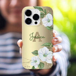Gold Girly Floral Watercolor Glam Monogram Script iPhone 16 Pro Hülle
