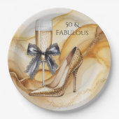 Gold Gitter High Heel 50 & Fabulous Birthday Party Pappteller (Vorderseite)