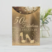 Gold Glam 50 und fabelhafte Disco Ball Chocolate Einladung (Stehend Vorderseite)