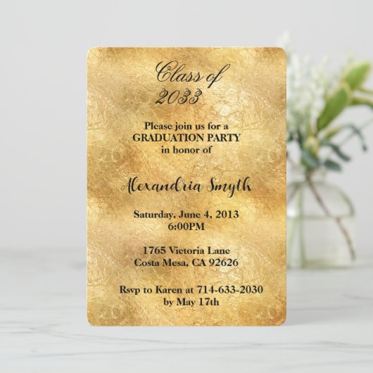 Gold Glam Abschluss Ihr Foto Einladung (Stehend Vorderseite)