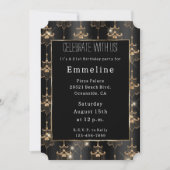 Gold Glam Black Chandeliers Einladung (Vorderseite)