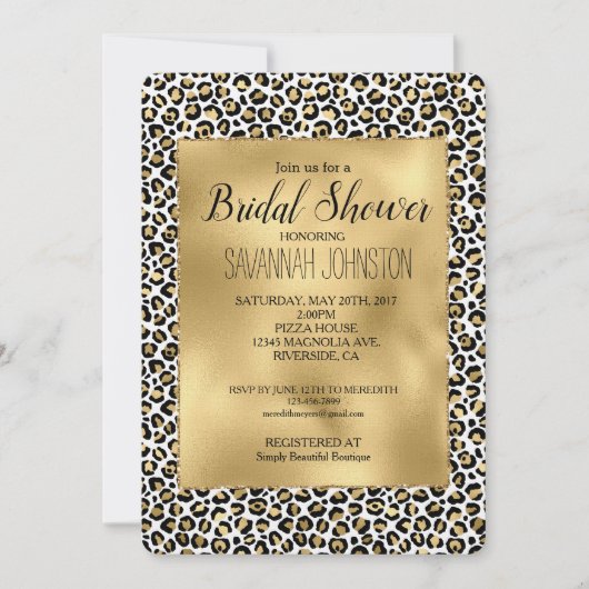 Gold Glam Black Leopard Print Einladung (Vorderseite)