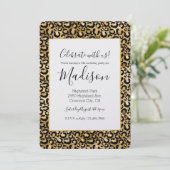 Gold Glam Black Leopard Print Einladung (Stehend Vorderseite)