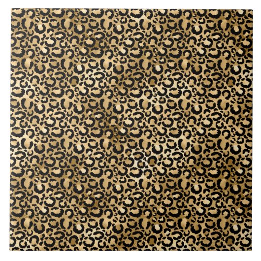 Gold Glam Black Leopard Print Fliese (Vorderseite)