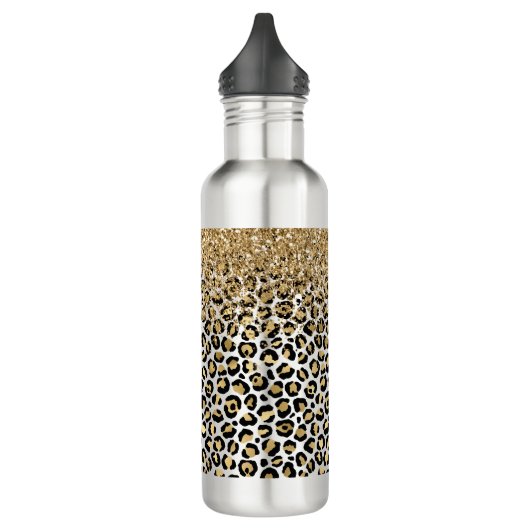 Gold Glam Black Leopard Print Glitzer Sparkasse Edelstahlflasche (Links)