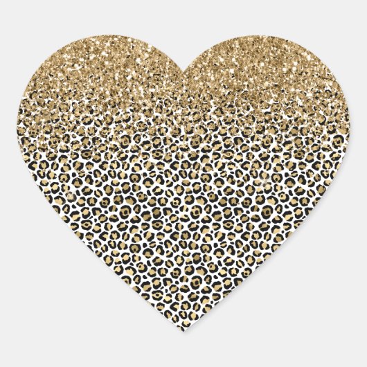 Gold Glam Black Leopard Print Glitzer Sparkor Herz-Aufkleber (Vorderseite)