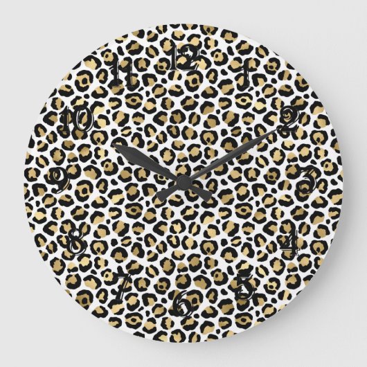 Gold Glam Black Leopard Print Große Wanduhr (Vorderseite)