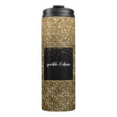 Gold Glam Black Leopard Print Imitat Glitzer Thermosbecher (Vorderseite)