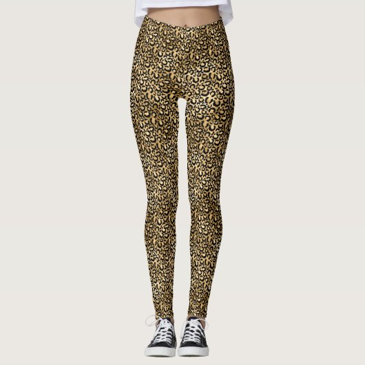 Gold Glam Black Leopard Print Leggings (Vorderseite)