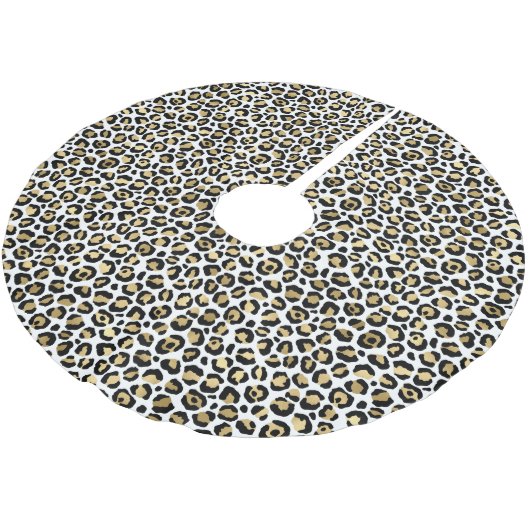 Gold Glam Black Leopard Print Polyester Weihnachtsbaumdecke (Schrägansicht)