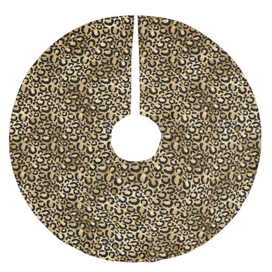 Gold Glam Black Leopard Print Polyester Weihnachtsbaumdecke (Vorderseite)