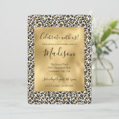 Gold Glam Black Leopard Print Sparkon Einladung (Stehend Vorderseite)