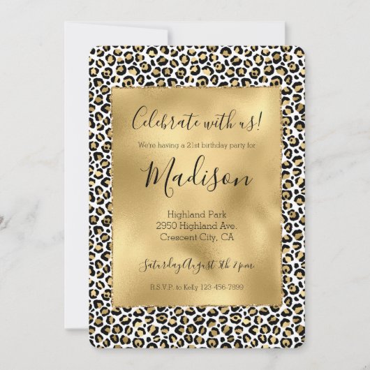 Gold Glam Black Leopard Print Sparkon Einladung (Vorderseite)