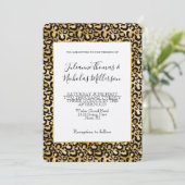Gold Glam Black Leopard Printhochzeit Einladung (Stehend Vorderseite)