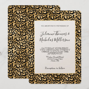 Gold Glam Black Leopard Printhochzeit Einladung