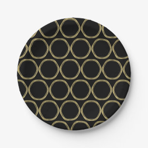 Gold Glam & Black Ringe (Jede Farbe) Modern Glam Pappteller