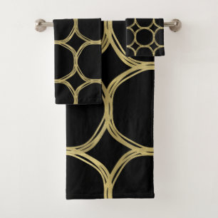 Gold Glam & Black Rings Moderne Glamour Badhandtuch Set