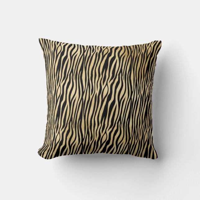 Gold Glam Black Zebra Print Kissen (Vorderseite)