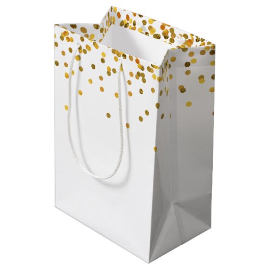 Gold Glam Confetti Dots Mittlere Geschenktüte (Rückseite Schrägansicht)