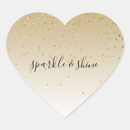 Gold Glam Confetti Ombre Herz-Aufkleber (Vorderseite)