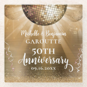 Gold Glam Disco Ball 50 Jahre Hochzeit Glasuntersetzer