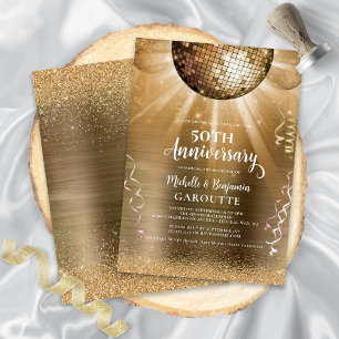 Gold Glam Disco-Kugel 50. Hochzeitstag Einladung