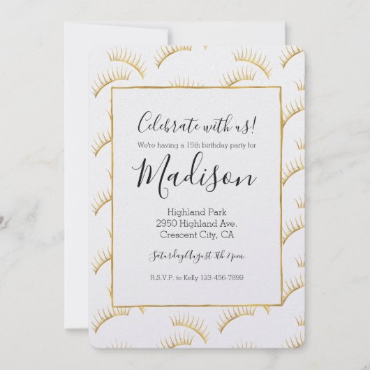 Gold Glam Eyelashes Einladung (Vorderseite)