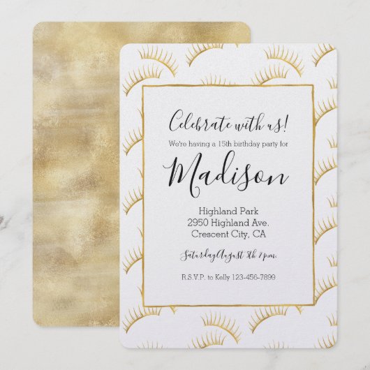 Gold Glam Eyelashes Einladung (Vorne/Hinten)