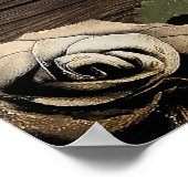 Gold Glam Floral Rose Rustikale Holzschnitzereien  Poster (Ecke)