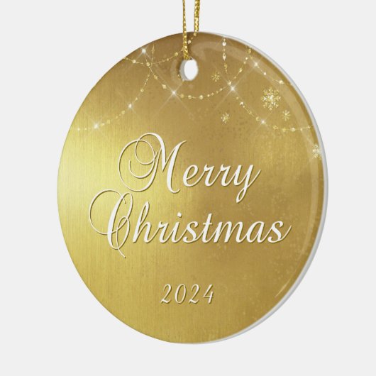 Gold Glam Frohe Weihnachts Couple Foto Keramik Ornament (Links)
